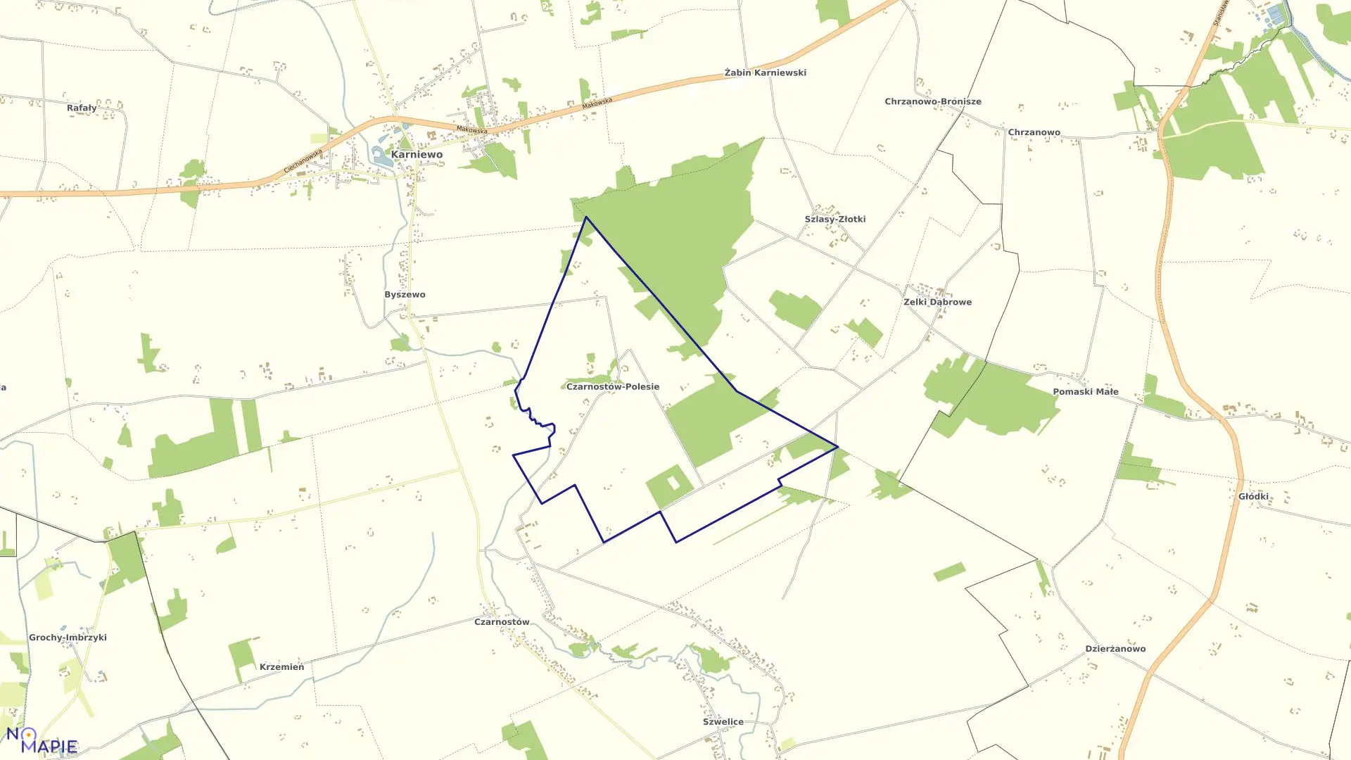 Mapa obrębu CZARNOSTÓW POLESIE w gminie Karniewo