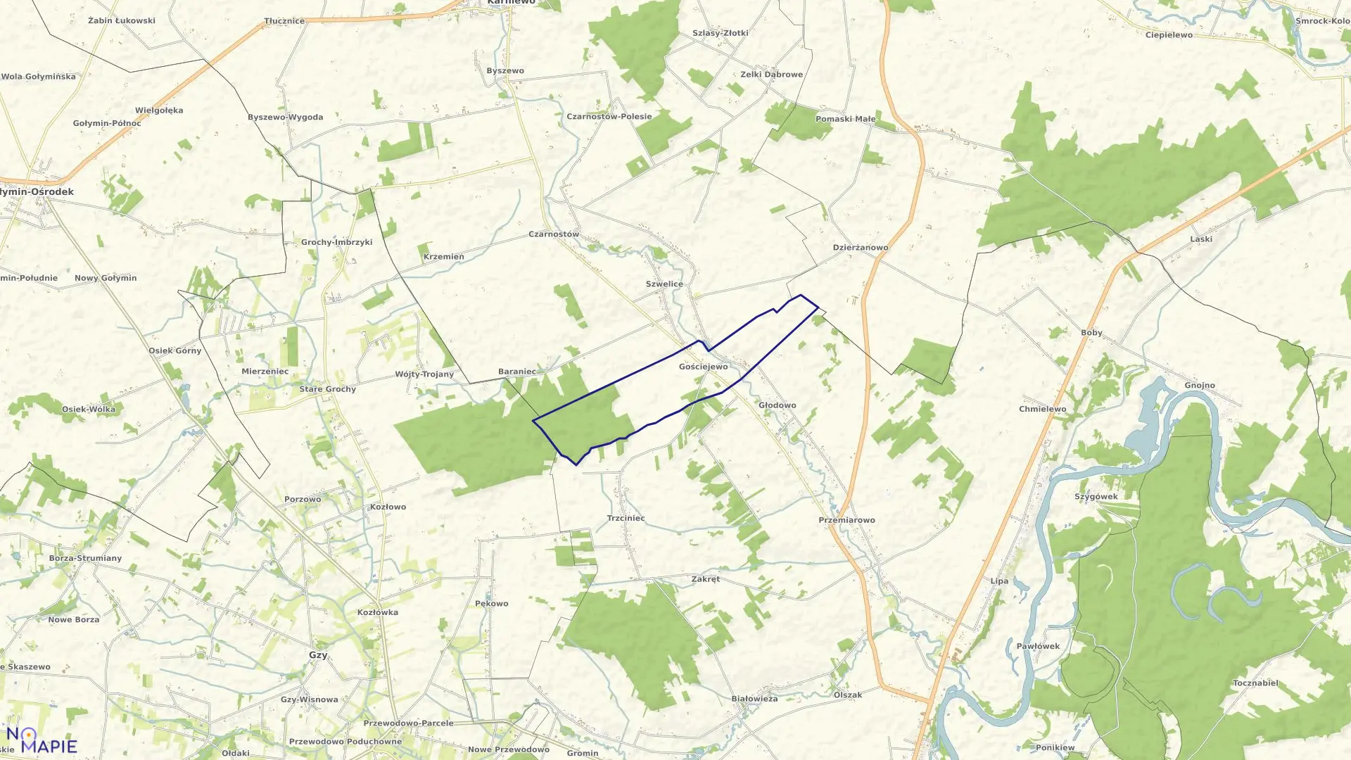 Mapa obrębu GOŚCIEJEWO w gminie Karniewo