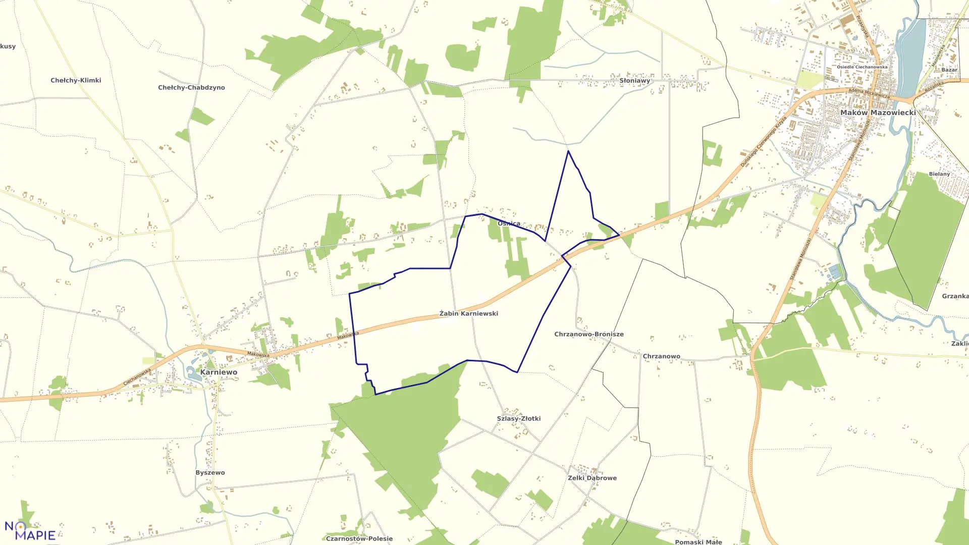 Mapa obrębu ŻABIN KARNIEWSKI w gminie Karniewo